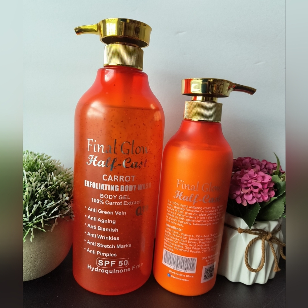2in1 Final Glow H-C CARROT Body lotion 500ml Spf50 & Shower Gel Wash 1000ml💯%👌